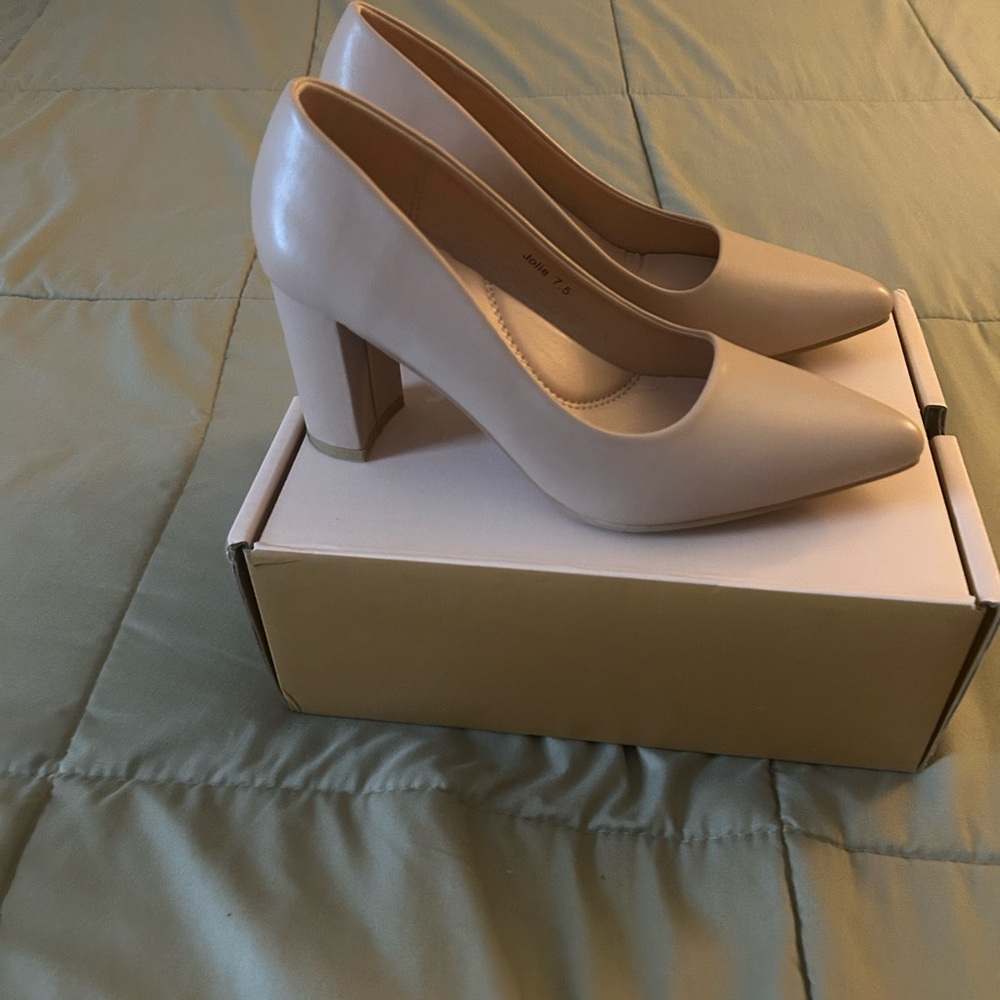 Elegant Cream Block Heel Pumps